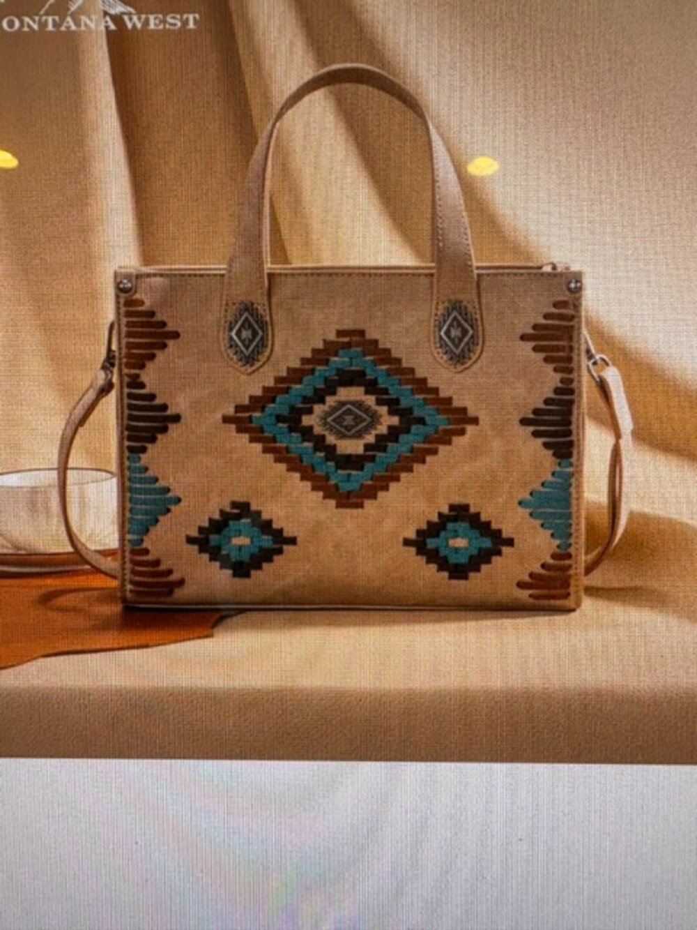 Montana West Aztec Tote Crossbody Bag Tan NWT